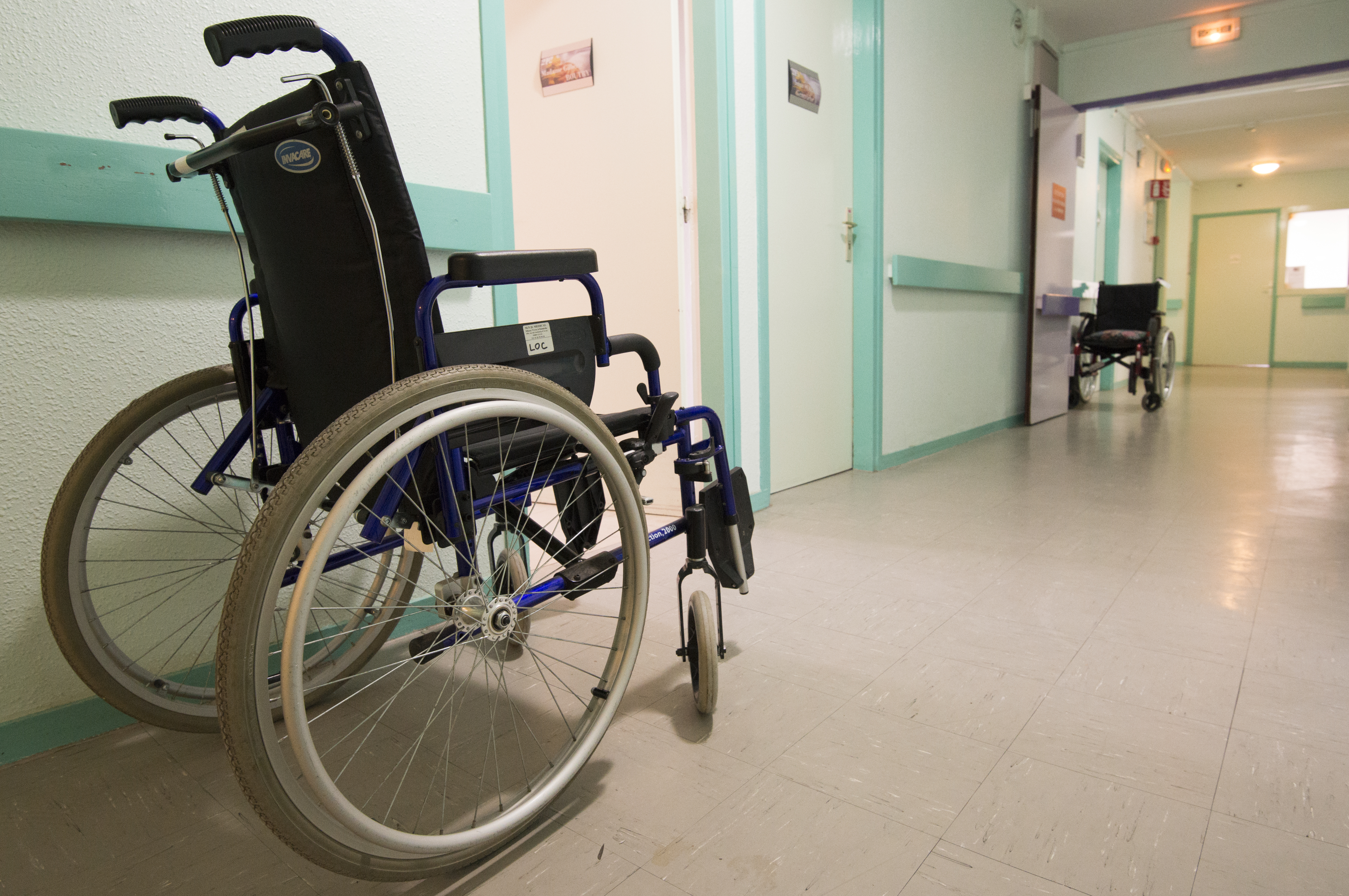 A wheelchair in a nursing home.