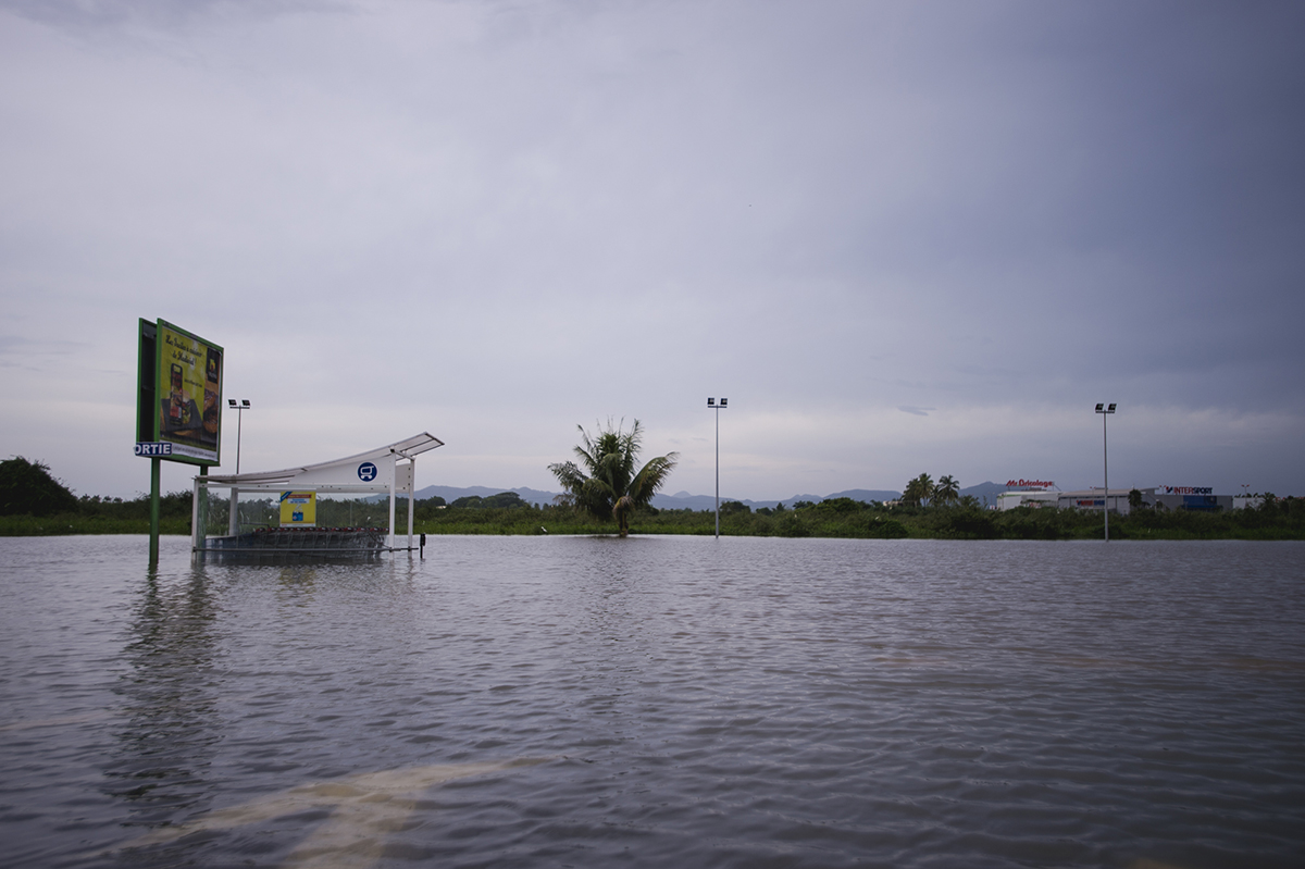 A road is covered in floodwater in Saint-Pierre, on the French Caribbean island of Martinique, after it was hit by Hurricane Maria, on Sept. 19, 2017. Martinique suffered power outages but avoided major damage.
