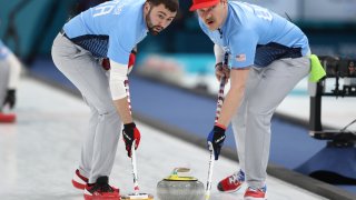 Matt Hamilton and John Landsteiner of the United States curling team
