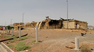 This photo released Thursday, July 2, 2020, by the Atomic Energy Organization of Iran, shows a building after it was damaged by a fire at the Natanz uranium enrichment facility some 200 miles (322 kilometers) south of the capital Tehran, Iran.