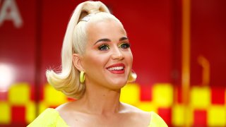 In this file photo, Katy Perry speaks to media on March 11, 2020 in Bright, Australia. The free Fight On concert was held for for firefighters and communities recently affected by the devastating bushfires in Victoria.