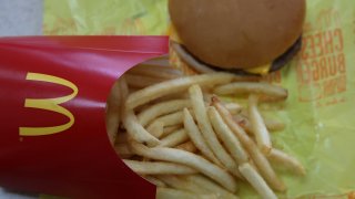 McDonald's cheeseburger and fries meal