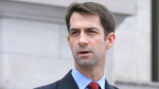 In this undated file photo, U.S. Sen. Tom Cotton, R-Ark., speaks in front of the Arkansas state Capitol in Little Rock, Arkansas.