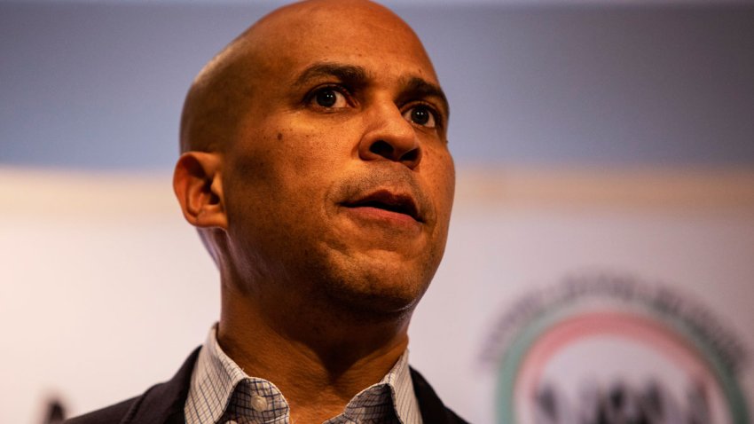 Cory Booker speaks Thursday, Nov. 21, 2019, in Atlanta. Booker, along with Pete Buttigieg, Amy Klobuchar, Andrew Yang and Tom Steyer, all presidential hopefuls, spoke at the breakfast event hosted by the Al Sharpton’s National Action Network.