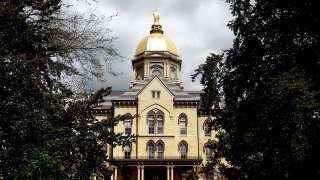 In the Sept. 4, 2010, file photo, the "Golden Dome" is seen on the campus of Notre Dame University before a game between the Notre Dame Fighting Irish and the Purdue Boilermakers at Notre Dame Stadium in South Bend, Indiana.