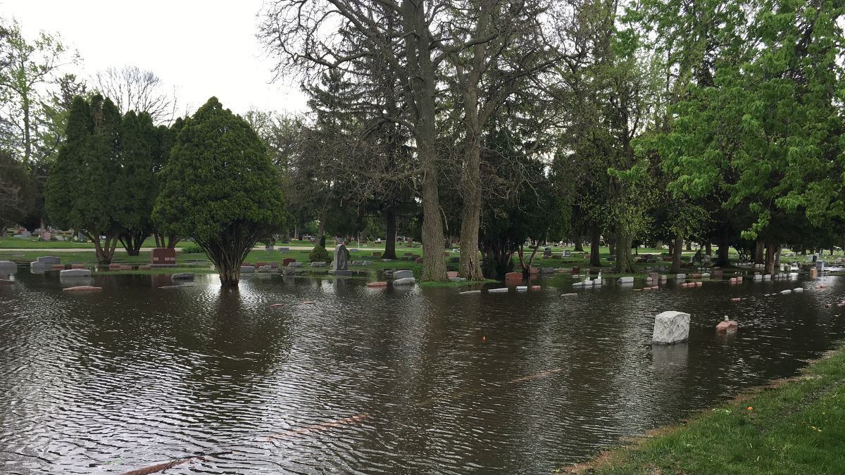 Gravestones Submerged After Heavy Rain Floods North Side Cemetery NBC