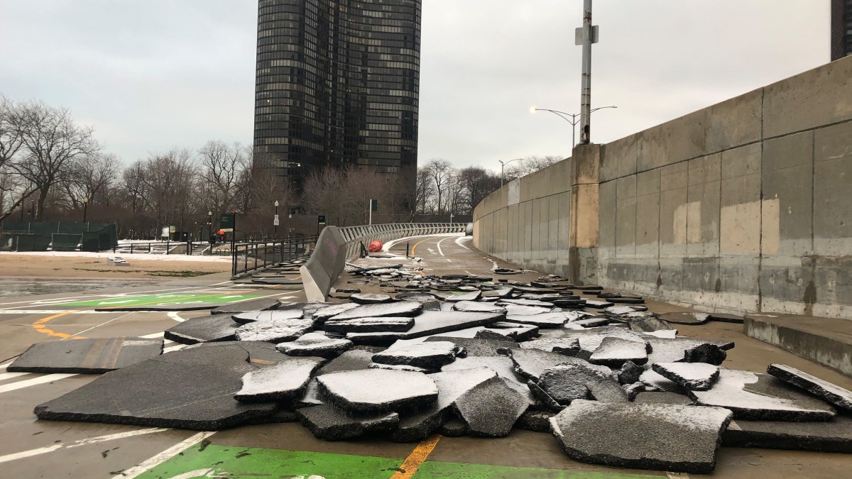 High Waves Crumble Asphalt, Damage Lakefront Trails in ...