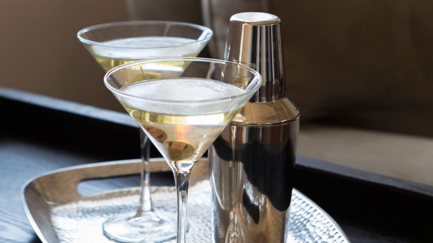 Martinis on tray in modern living room