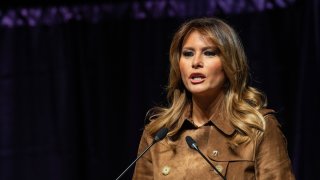 In this Nov. 26, 2019, file photo, first lady Melania Trump addresses the B'More Youth Summit in Baltimore, Maryland.