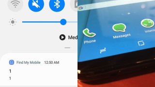 A screenshot shows the "find my mobile" notification that many Samsung users received Thursday morning. Right: a generic picture of a Samsung phone.