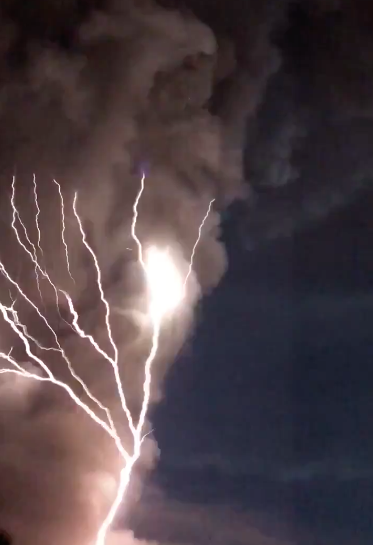 Video shot by a Twitter user shows lightning strikes as the Taal volcano erupted on Jan. 12, 2020.