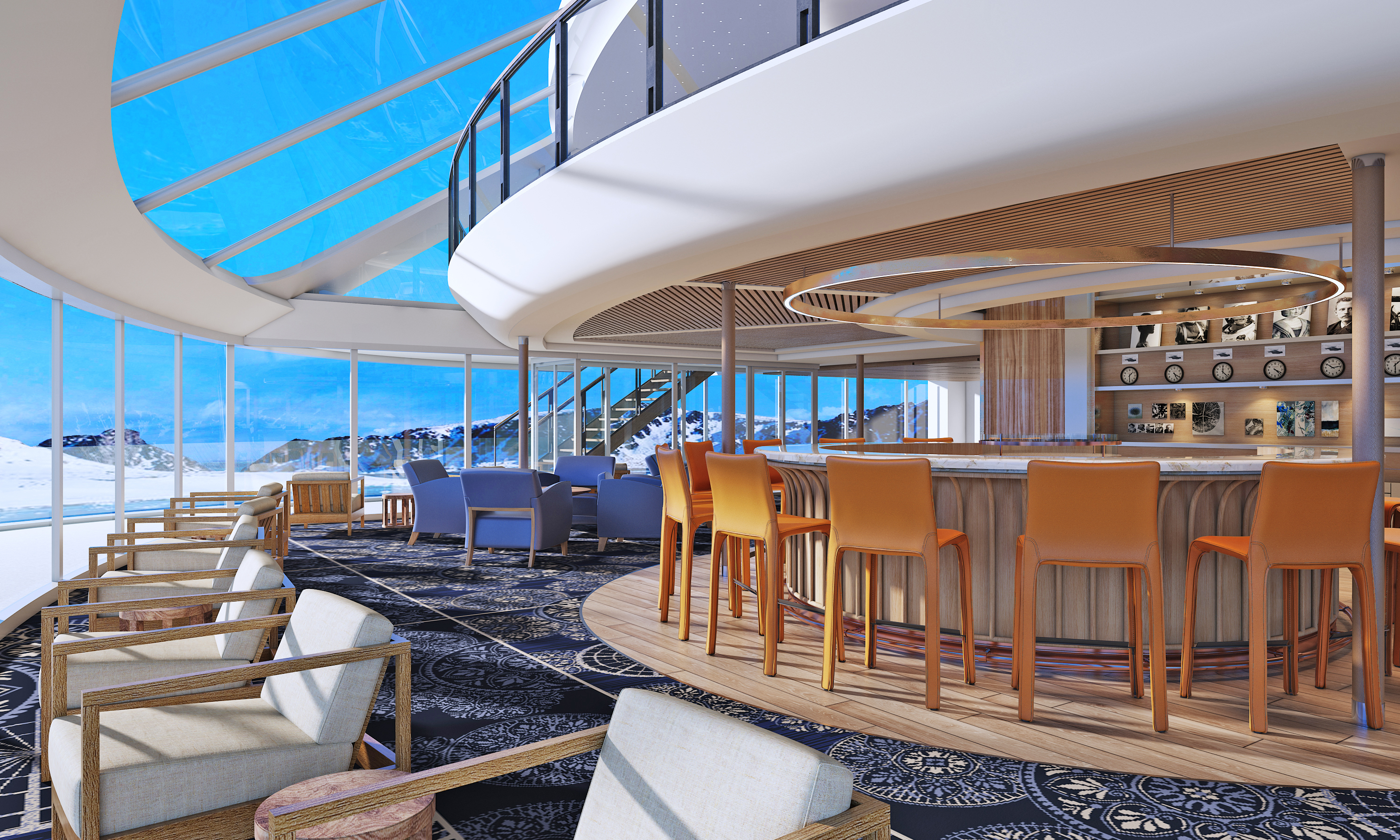 Rendering of the Explorer’s Lounge on-board the Viking Octantis