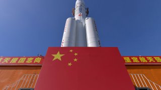 In this photo released by China's Xinhua News Agency, a Long March-5 rocket is seen at the Wenchang Space Launch Center in south China's Hainan Province, Friday, July 17, 2020. China launched its most ambitious Mars mission yet on Thursday, July 23, 2020 in a bold attempt to join the United States in successfully landing a spacecraft on the red planet. The Tianwen-1 was launched on a Long March-5 carrier rocket from a launch site on Hainan Island.