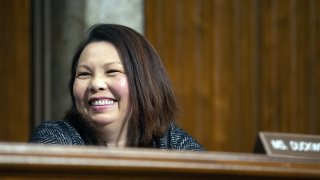 Senator Tammy Duckworth, a Democrat from Illinois, smiles during a Senate Armed Services Committee hearing in Washington, D.C., U.S., on Thursday, April 11, 2019.