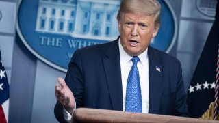 In this July 22, 2020, file photo, U.S. President Donald Trump speaks during a news conference in the James S. Brady Press Briefing Room at the White House in Washington, D.C.