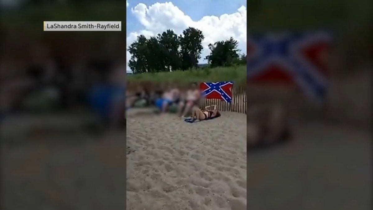 Beachgoers Blasted for Displaying Confederate Flag Beach Towel in