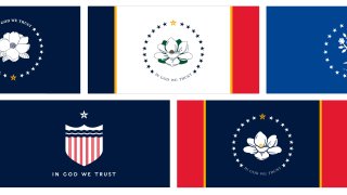the five proposed designs chosen by the Mississippi State Flag Commission