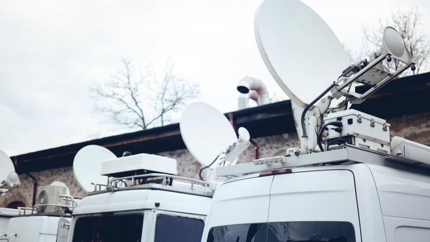 A file photo of television trucks.