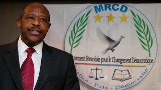 MRCD-UBUMWE chairman Paul Rusesabagina at a press conference concerning the political and security situation in Rwanda, in Brussels, June 18, 2019.
