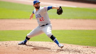 Tyler Chatwood throws a pitch for the Cubs on August 30 against the Reds