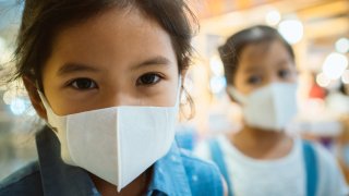 Children wearing face masks