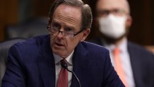 U.S. Sen. Pat Toomey (R-PA) speaks during a confirmation hearing before Senate Committee on Banking, Housing, and Urban Affairs May 5, 2020 at Dirksen Senate Office Building on Capitol Hill in Washington, DC.
