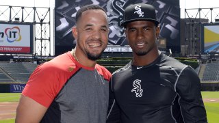 CHICAGO – MAY 27: Cuban outfielder Luis Robert and first baseman Jose Abreu #79 of the Chicago White Sox look on prior to the game against the Detroit Tigers on May 27, 2017 at Guaranteed Rate Field in Chicago, Illinois. Robert, 19, has played the last four seasons (2013-16) for Ciego de Ávila in the Cuban Serie Nacional (Cuban National Series), Cuba”u2019s top-level league. The 6-foot-2, 210-pound Robert made his debut with the team in 2013 at age 16. Robert played for Cuba”u2019s U-18 National Team from 2014-2015, making appearances at the World Cup (2015) and Pan American Games (2014). He was teammates with White Sox and baseball”u2019s No. 1 overall prospect Yoán Moncada in 2014. Robert also played for Cuba”u2019s U-15 National Team in 2012.Robert played for Cuba”u2019s U-18 National Team from 2014-2015, making appearances at the World Cup (2015) and Pan American Games (2014). He was teammates with White Sox and baseball”u2019s No. 1 overall prospect Yoán Moncada in 2014. Robert also played for Cuba”u2019s U-15 National Team in 2012. (Photo by Ron Vesely/MLB Photos via Getty Images)