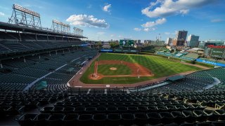 CHICAGO, IL- JULY 22: A general view during an exhibition game between the Minnesota Twins and Chicago Cubs at Wrigley Field on July 22, 2020 in Chicago, Illinois. (Photo by Brace Hemmelgarn/Minnesota Twins/Getty Images)