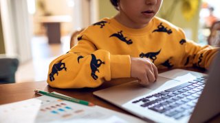 Child online learning; child at laptop
