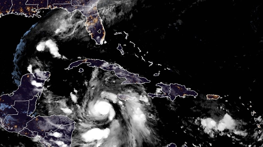A satellite view of the Atlantic Ocean, where Delta has grown to hurricane strength.