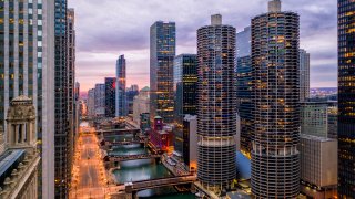 Aerial View of Empty Chicago Riverwalk During COVID-19 Pandemic