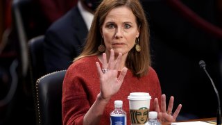 Supreme Court nominee Judge Amy Coney Barrett testifies during her confirmation hearing before the Senate Judiciary Committee on Capitol Hill in Washington, DC, on October 13, 2020.