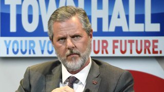 Former president of Liberty University Jerry Falwell Jr. participates in a town hall meeting on the opioid crisis as part of first lady Melania Trump's "Be Best" initiative at the Westgate Las Vegas Resort & Casino, March 5, 2019, in Las Vegas.