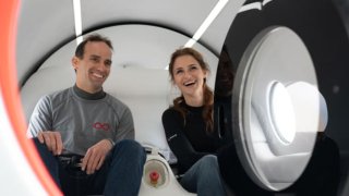 Virgin Hyperloop’s Chief Technology Officer Josh Giegel and Sara Luchian, who is director of passenger experience.