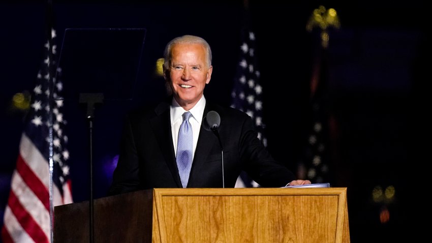 President-elect Joe Biden speaks Saturday, Nov. 7, 2020, in Wilmington, Del. (AP Photo/Andrew Harnik)