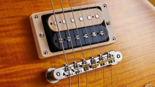 Detail of the ABR-1 Tune-O-Matic bridge on a Gibson Slash Les Paul Standard electric guitar with an Appetite Burst finish, taken on January 21, 2020. (Photo by Olly Curtis/Future Publishing via Getty Images)