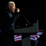Former Vice President and presidential nominee Joe Biden speaks during a mobilization event at Belle Isle Casino in Detroit, Michigan on October 31, 2020.