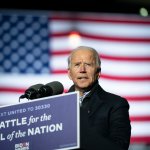 Democratic presidential nominee Joe Biden speaks during a drive-in campaign rally at Heinz Field on November 02, 2020 in Pittsburgh, Pennsylvania.
