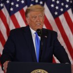 President Donald Trump speaks on election night in the East Room of the White House in the early morning hours of November 04, 2020 in Washington, DC.