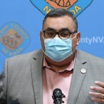 Clark County Registrar of Voters Joe Gloria discusses ballot counting at a news conference at the Clark County Election Department on November 5, 2020 in North Las Vegas, Nevada. Donald Trump and Joe Biden remain in a tight race in the battleground state, which is still too close to call after Tuesday's election.