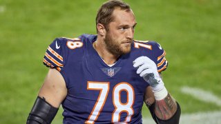 Jason Spriggs walks off the field during a game against the Indianapolis Colts at Soldier Field