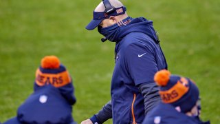 Chicago Bears head coach Matt Nagy looks on in action during a game between the Chicago Bears and the Detroit Lions on December 06, 2020, at Soldier Field in Chicago