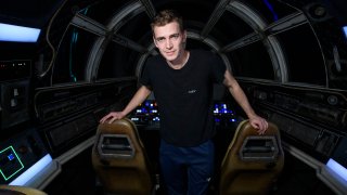 In this Oct. 29, 2019, file photo, actor Hayden Christensen takes over Millennium Falcon: Smugglers Run during a visit to "Star Wars: Galaxys Edge" at Disneyland Park in Anaheim, California.