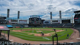 A general interior view of Guaranteed Rate Field during the MLB game between the Chicago White Sox and the Kansas City Royals on August 29, 2020 at Guaranteed Rate Field in Chicago, Illinois.