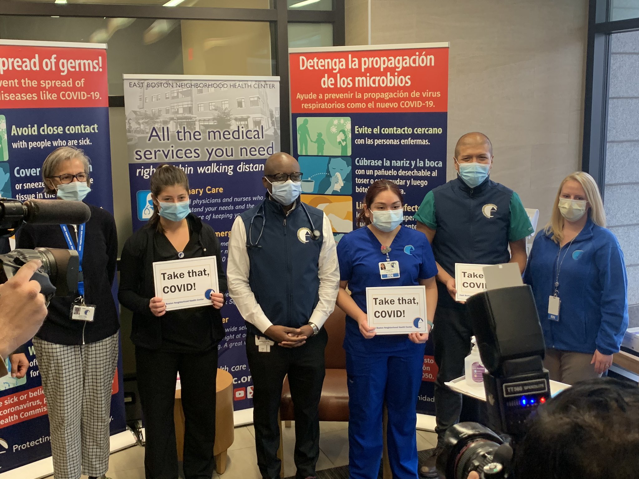 The first staff members of the East Boston Neighborhood Health Center who received the Moderna coronavirus vaccine
