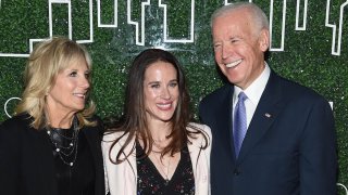 In this Feb. 7, 2017, file photo, Dr. Jill Biden, Livelihood founder Ashley Biden and Vice President Joe Biden attend the GILT and Ashley Biden celebration of the launch of exclusive Livelihood Collection at Spring Place in New York City.