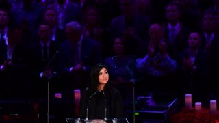 Kobe Bryant's wife Vanessa Bryant speaks during the "Celebration of Life for Kobe and Gianna Bryant" service at Staples Center in Downtown Los Angeles on February 24, 2020.