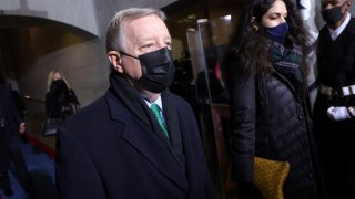 Senator Dick Durbin arrives for the inauguration of Joe Biden as the 46th US President, on the West Front of the US Capitol in Washington, DC on January 20, 2021.