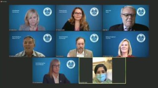 About a minute into the City of Carlsbad’s Feb. 16 city council meeting, when Priya Bhat Patel (lower right corner) let her colleagues know she was there.