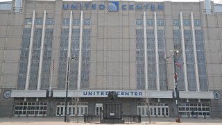 An exterior shot of the United Center before the Philadelphia 76ers game against the Chicago Bulls on April 6, 2019 in Chicago, Illinois